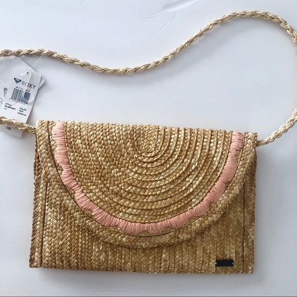 Roxy Handbags - Roxy straw tan pink crossbody shoulder purse